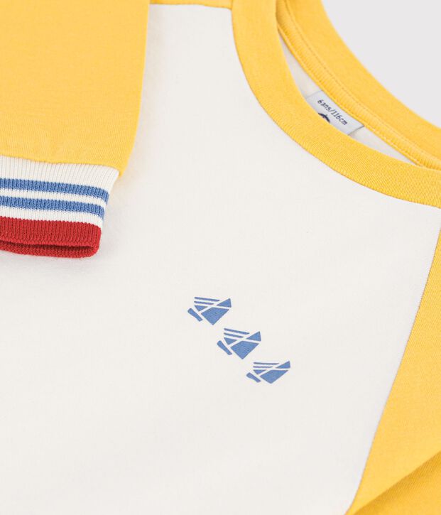 Camiseta infantil de algod&oacute;n de manga larga colorblock crudo/multicolor