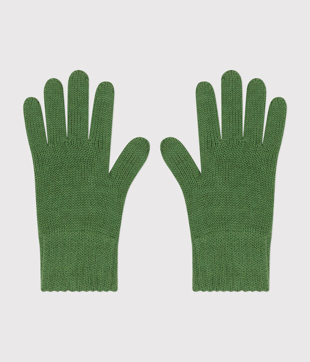 Guantes infantiles lisos de punto tricotado verde