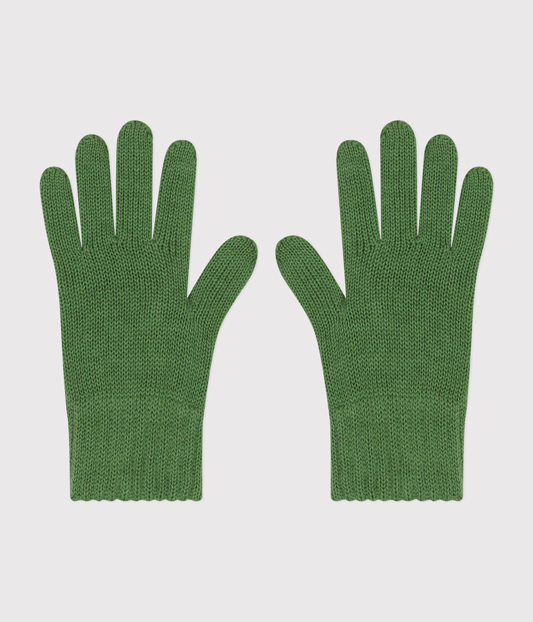 Guantes infantiles lisos de punto tricotado verde PALMERAIE