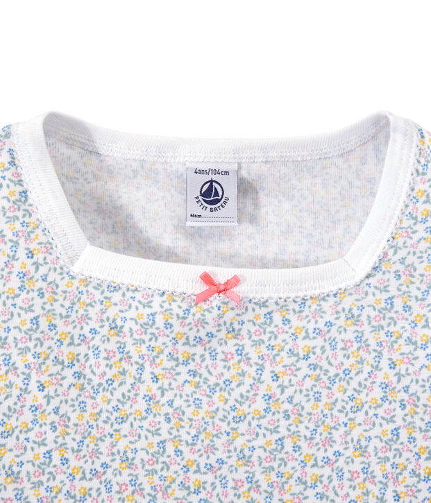 Pijama corto estampado para ni&ntilde;a blanco/multicolor