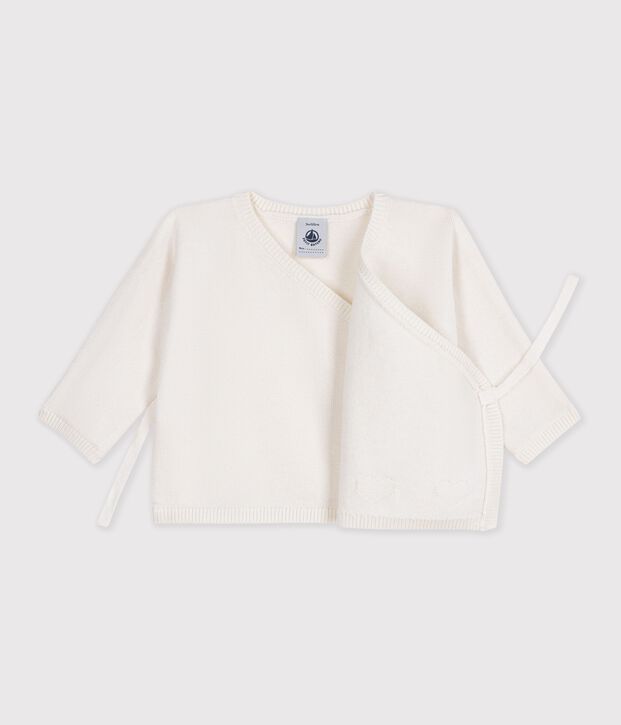 Jersey cruzado calado de punto tricotado de lana y algod&oacute;n para beb&eacute; blanco