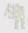 Pijama infantil ajustado de algodón con estampado de flores blanco MARSHMALLOW/blanco MULTICO