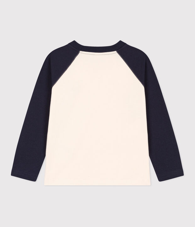 Camiseta de algod&oacute;n de manga larga de ni&ntilde;o crudo/azul