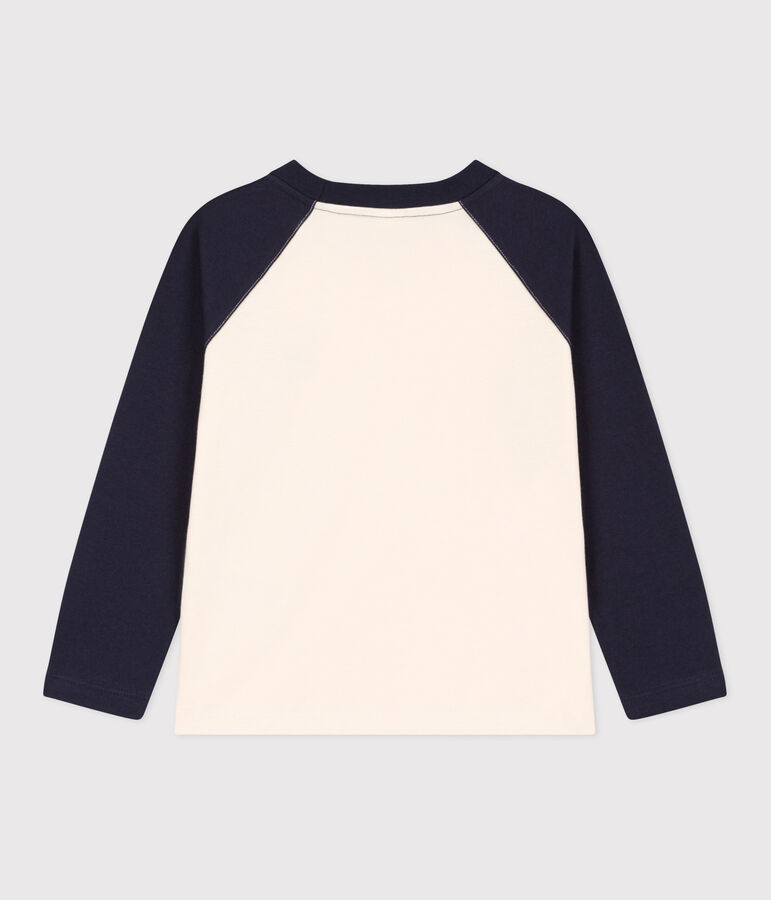 Camiseta de algod&oacute;n de manga larga de ni&ntilde;o crudo/azul