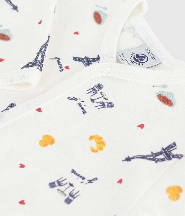 Pijama sin pies de algod&oacute;n con estampado de Par&iacute;s para beb&eacute; blanco/multicolor