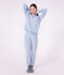 Pijama de rizo de algod&oacute;n a rayas para mujer azul/crudo