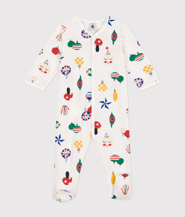 Pijama de felpa cepillada con estampado de bolas de Navidad para beb&eacute; blanco/multicolor