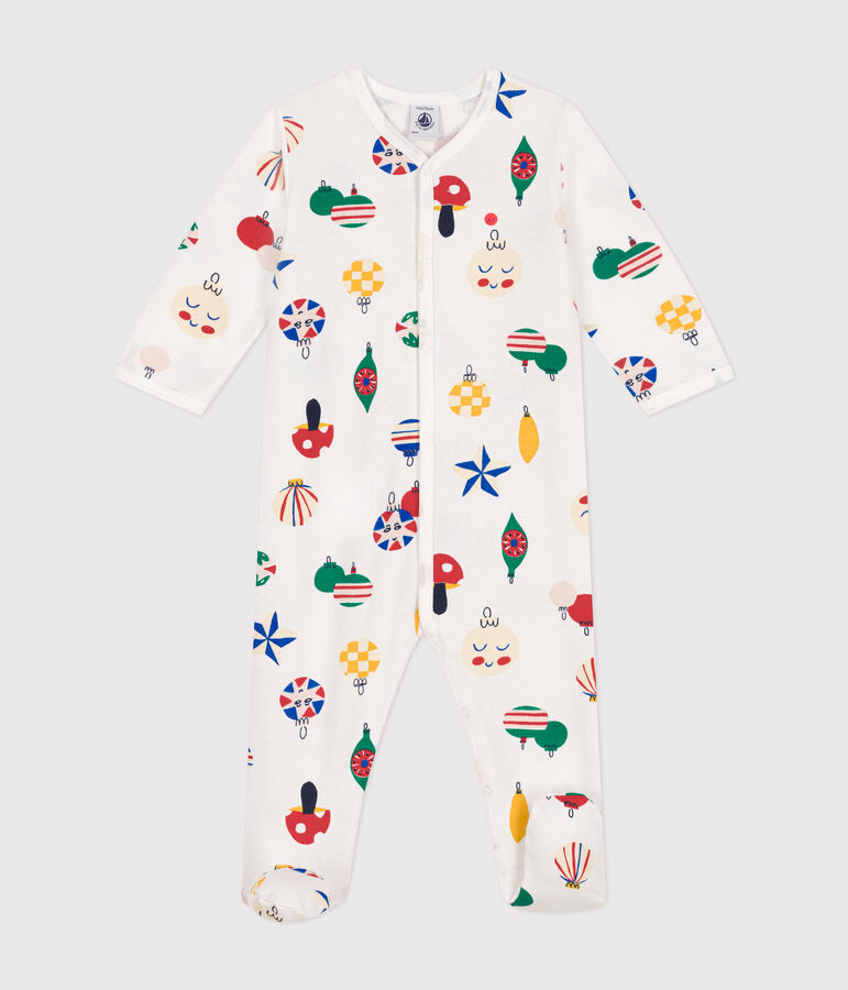 Pijama de felpa cepillada con estampado de bolas de Navidad para beb&eacute; blanco/multicolor