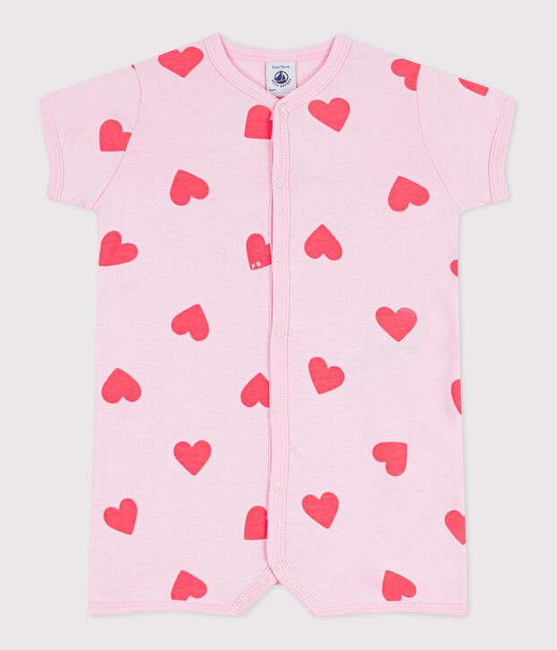 Mono corto de algod&oacute;n con estampado de corazones para beb&eacute; rosa/naranja