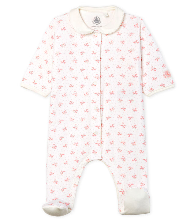 Pelele de tejido t&uacute;bico para beb&eacute; ni&ntilde;a blanco/rosa