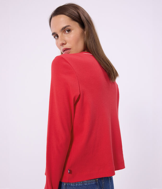 C&aacute;rdigan de algod&oacute;n liso para mujer rojo