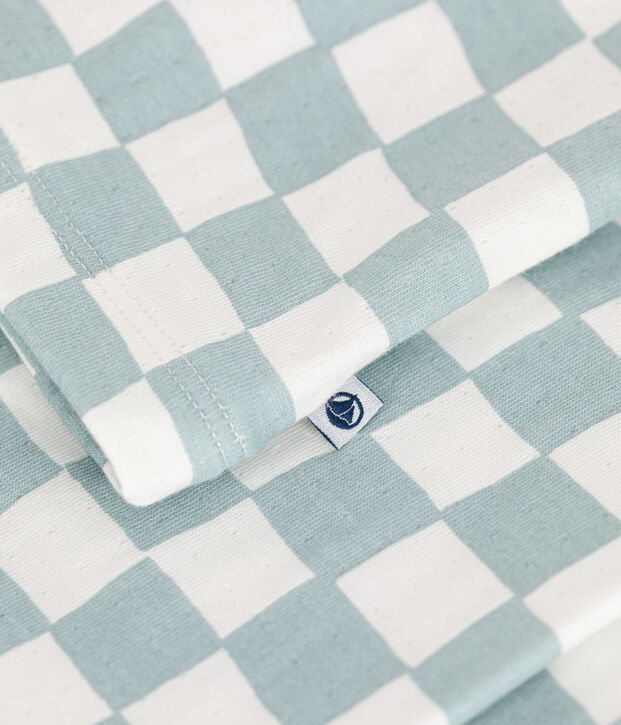 Pijama infantil de algod&oacute;n con estampado de damero blanco/verde
