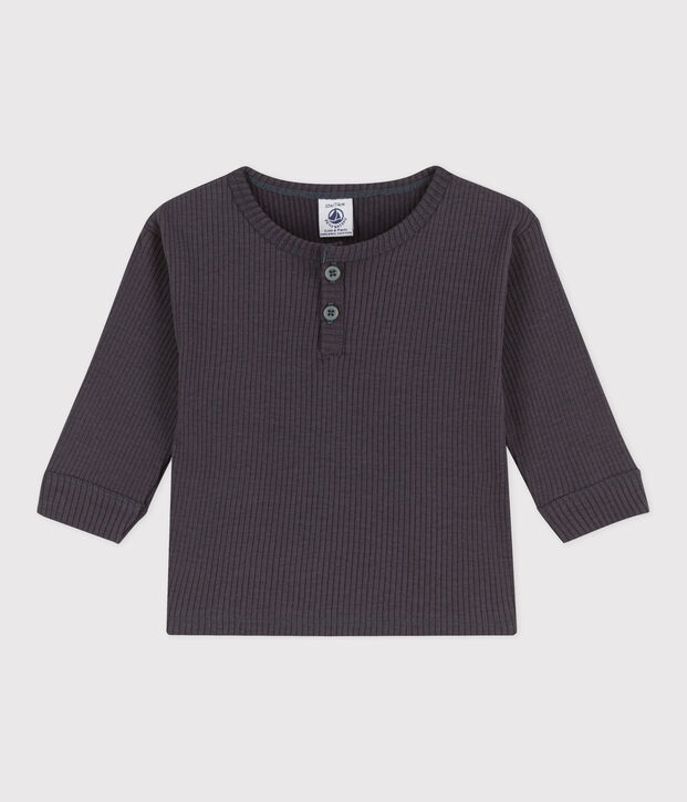 Camiseta de manga larga de punto calado de beb&eacute; gris