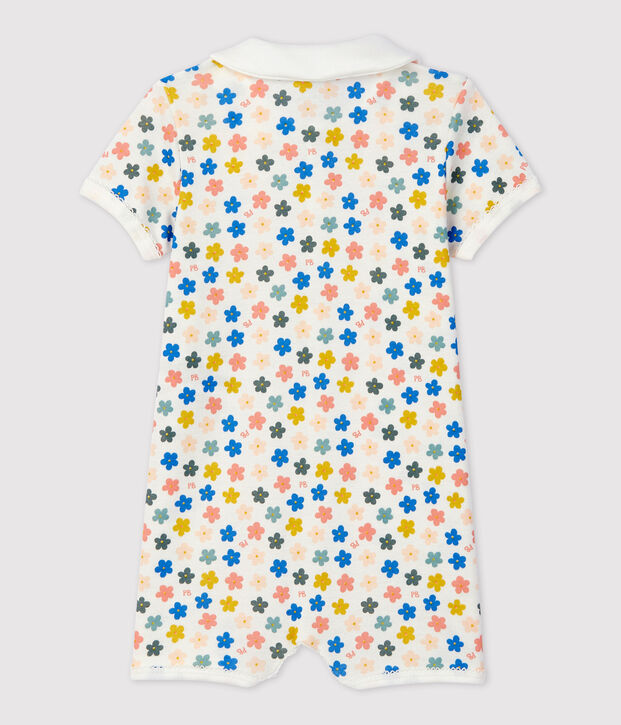 Pelele corto fosforescente de algod&oacute;n de beb&eacute; blanco/multicolor