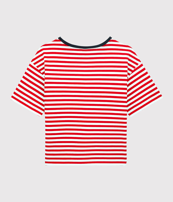 CAMISETA BOXY de algodón de mujer rojo PEPS/blanco MARSHMALLOW