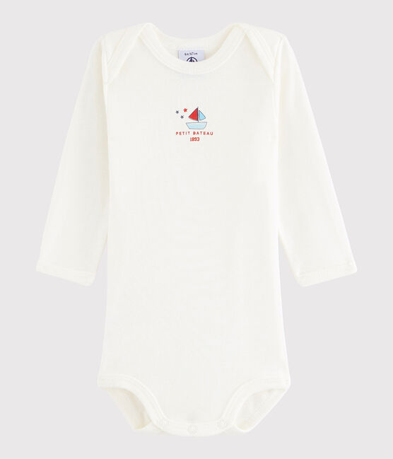Bodi de manga larga de bebé niña/niño blanco Lait
