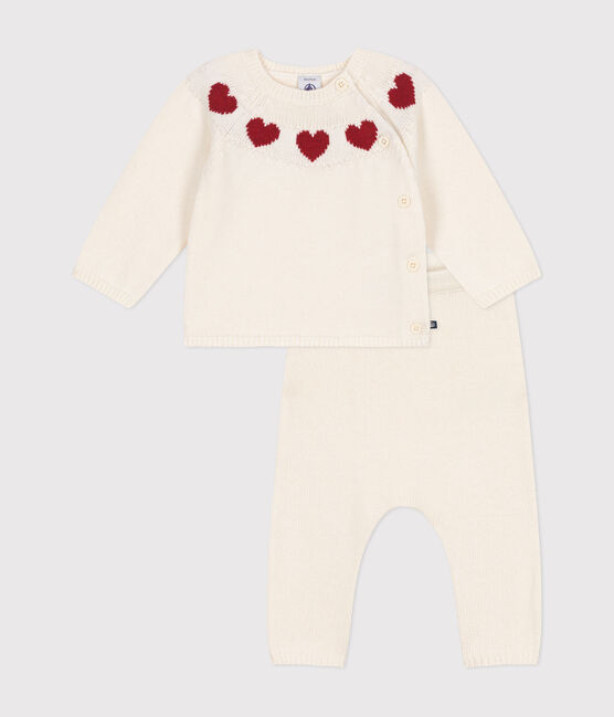 Conjunto de 2 piezas de punto tricotado para bebé rojo MARSHMALLOW/blanco CORRIDA