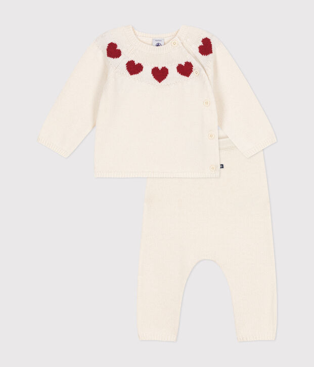 Conjunto de 2 piezas de punto tricotado para beb&eacute; blanco/rojo