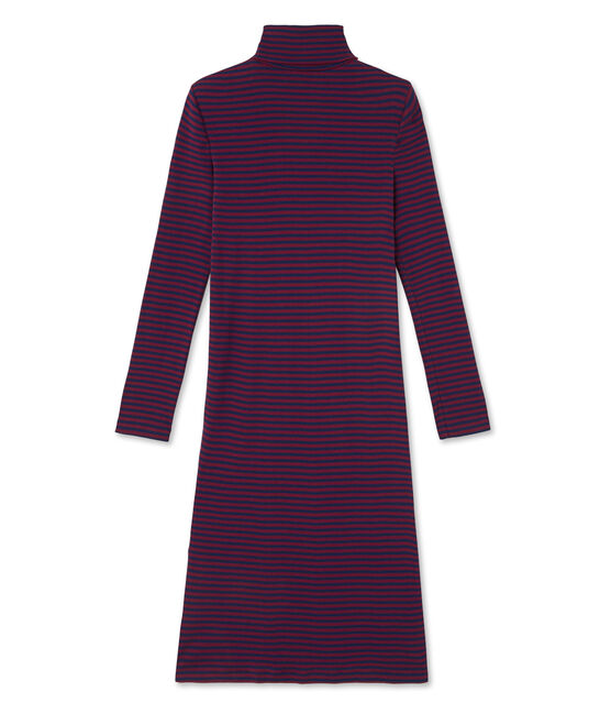 Robe femme rayée à col roulé en coton ultra light rojo CLAFOUTI/azul MEDIEVAL