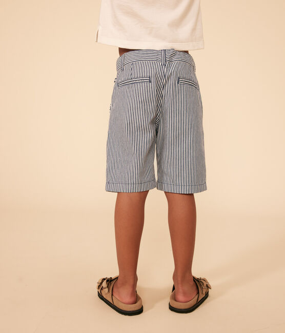 Bermudas de tela de algodón a rayas para niño azul MEDIEVAL/blanco MARSHMALLOW