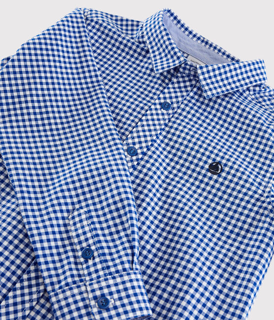 Camisa de manga larga de popelina de niño. blanco MARSHMALLOW/blanco MULTICO