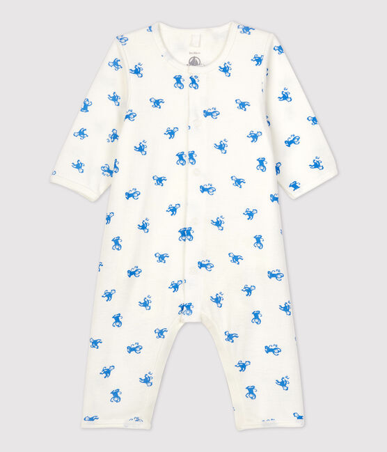 Bodyjama sin pies de algodón orgánico para bebé blanco MARSHMALLOW/azul BRASIER