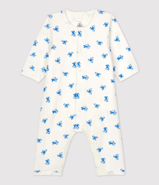 Bodyjama sin pies de algod&oacute;n org&aacute;nico para beb&eacute; blanco/azul