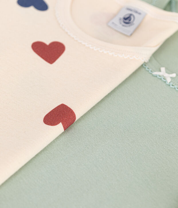 Juego de 2 camisetas infantiles de algod&oacute;n de manga corta con coraz&oacute;n multicolor