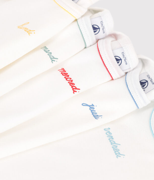 Juego de 5 bodis de algod&oacute;n de manga corta d&iacute;as de la semana para beb&eacute; multicolor