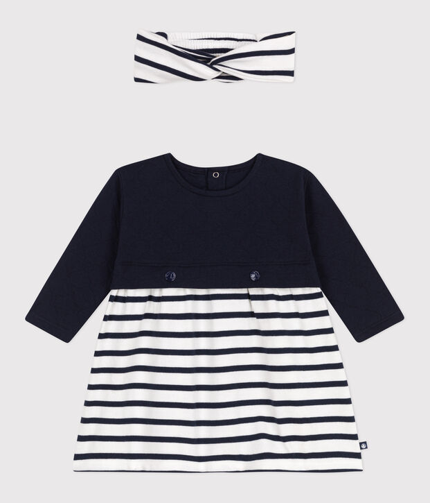 Conjunto de vestido de manga larga de t&uacute;bico y algod&oacute;n y diadema de punto a juego para beb&eacute; multicolor