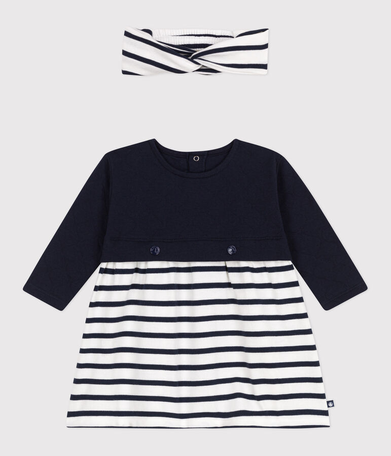 Conjunto de vestido de manga larga de t&uacute;bico y algod&oacute;n y diadema de punto a juego para beb&eacute; multicolor