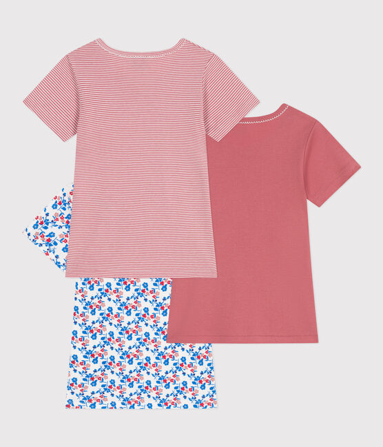 Juego de 3 camisetas infantiles de algodón de manga corta con flores variante 1