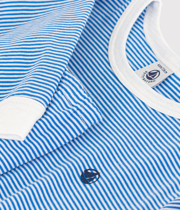 Pijama infantil de algod&oacute;n a rayas azul/blanco