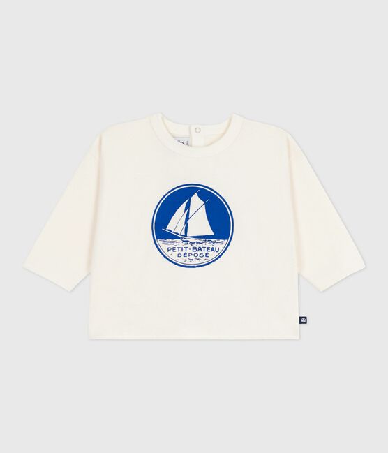 Camiseta de algodón de manga larga con estampado de gato para bebé azul MILK/ OLYMPIC