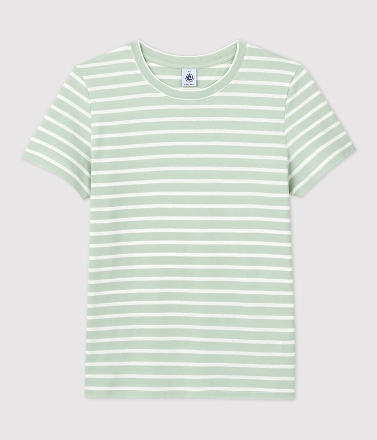 Camiseta RECTA con cuello redondo de algod&oacute;n org&aacute;nico de mujer verde HERBIER/ MARSHMALLOW