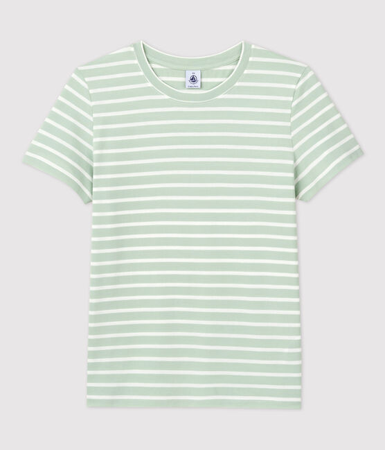 Camiseta RECTA con cuello redondo de algodón orgánico de mujer verde HERBIER/ MARSHMALLOW