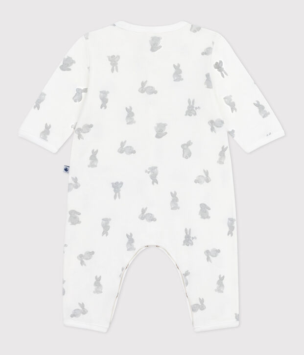 Pijama sin pies de algod&oacute;n con estampado de conejo para beb&eacute; blanco/gris