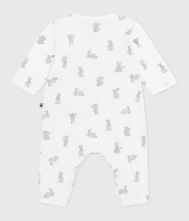 Pijama sin pies de algod&oacute;n con estampado de conejo para beb&eacute; blanco/gris