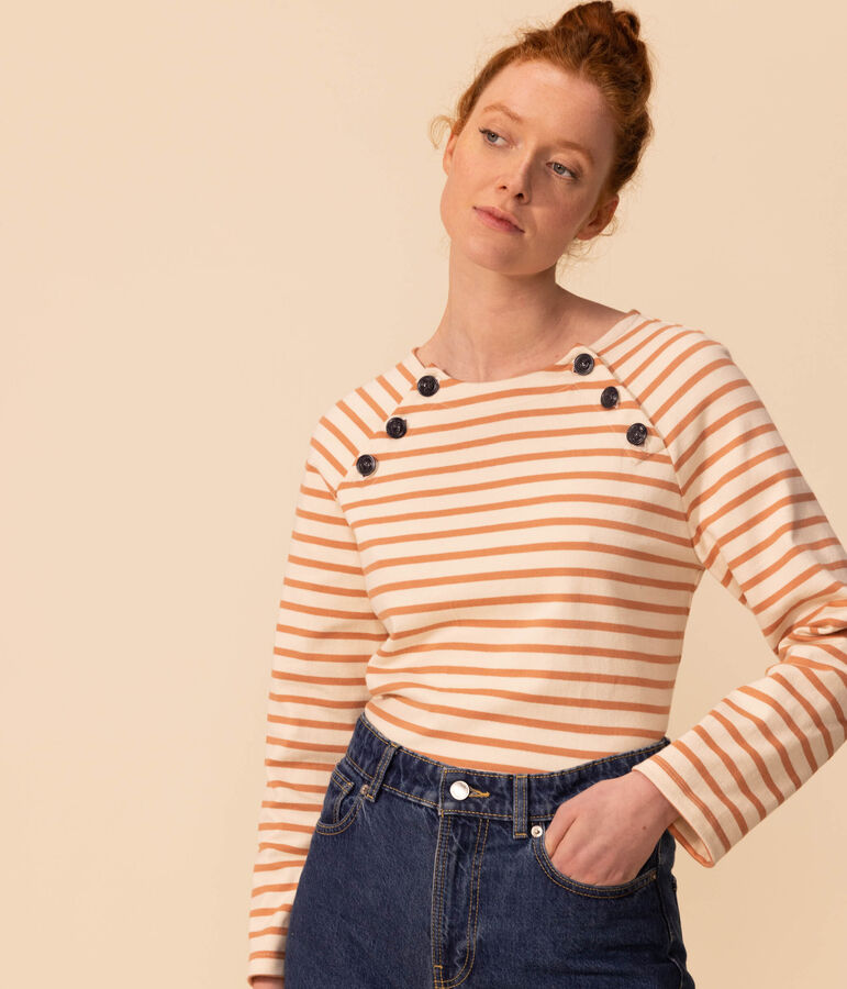 Marinera de algod&oacute;n con botones para mujer crudo/rosa