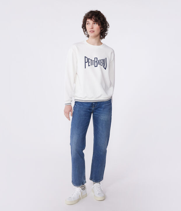 Sudadera estampada de algod&oacute;n para mujer blanco