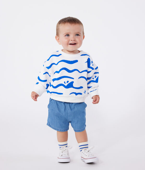 Sudadera de algodón con estampado de tiburón para bebé azul MARSHMALLOW/ PORCELANA