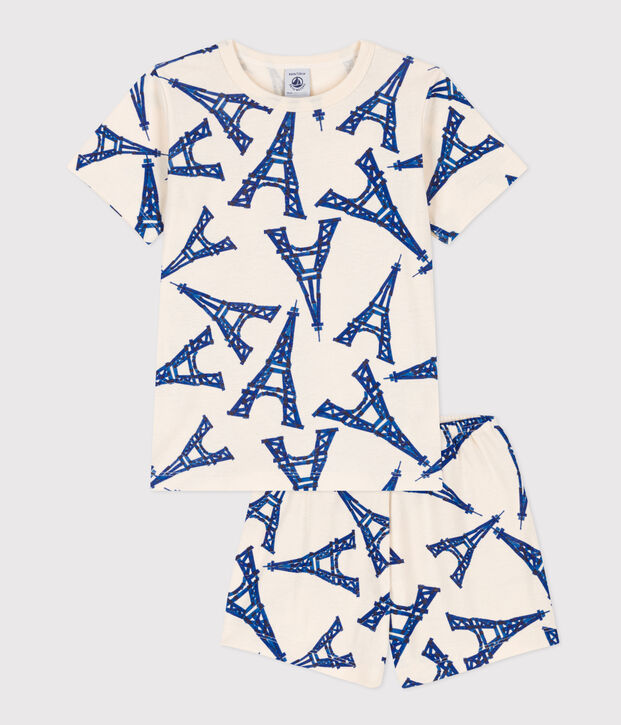 Pijama corto de algod&oacute;n Par&iacute;s para ni&ntilde;o/ni&ntilde;a crudo/multicolor