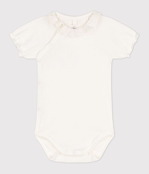 Bodi con cuello de beb&eacute; ni&ntilde;a de algod&oacute;n org&aacute;nico blanco