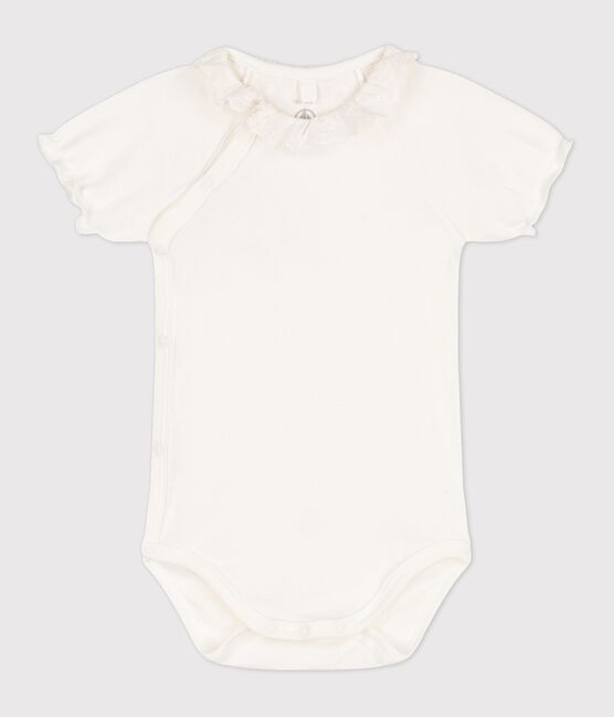 Bodi con cuello de bebé niña de algodón orgánico blanco MARSHMALLOW