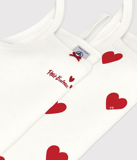 Lote de 2 camisetas de tirantes con corazones de algodón de niña variante 1