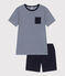 Pijama infantil corto de algodón a rayas azul MEDIEVAL/blanco MULTICO
