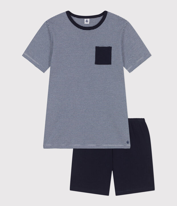 Pijama infantil corto de algod&oacute;n a rayas azul/multicolor
