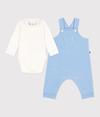 Conjunto de peto/body de algod&oacute;n liso con detalles bordados para beb&eacute;