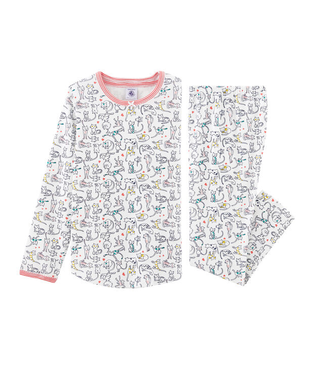Pijama de punto para ni&ntilde;a blanco/multicolor