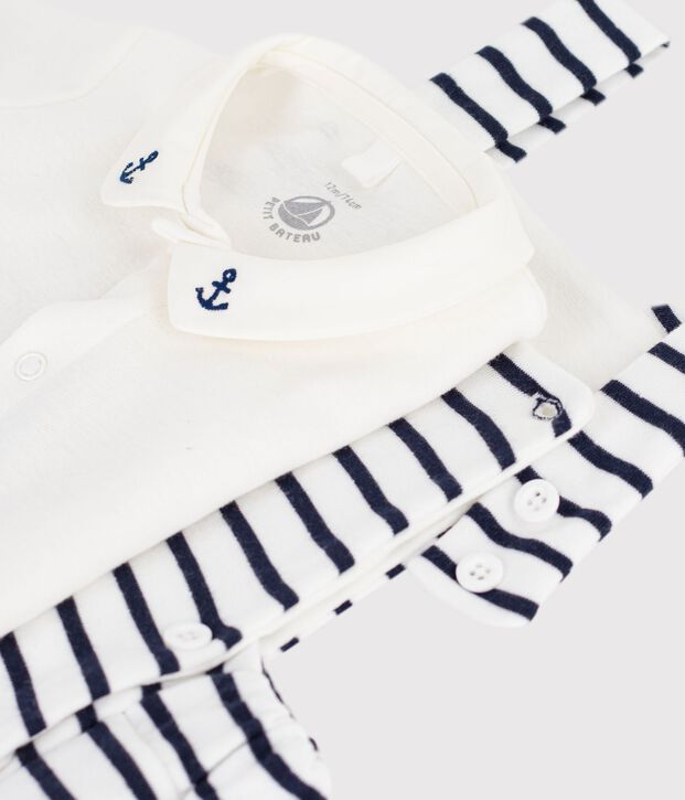 Conjunto de 2 piezas de algod&oacute;n a rayas con detalles bordados para beb&eacute; blanco/azul